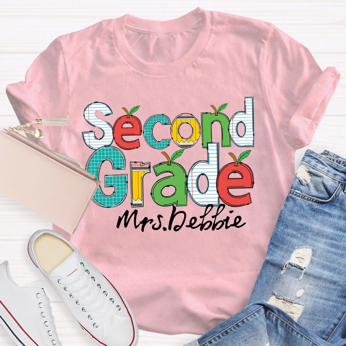 Personalized Name Apple Design Back to School Shirt