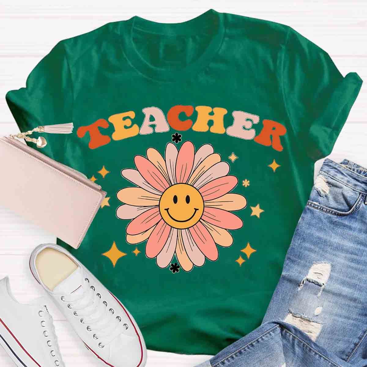 Sunflower Smile Face Teacher T-Shirt