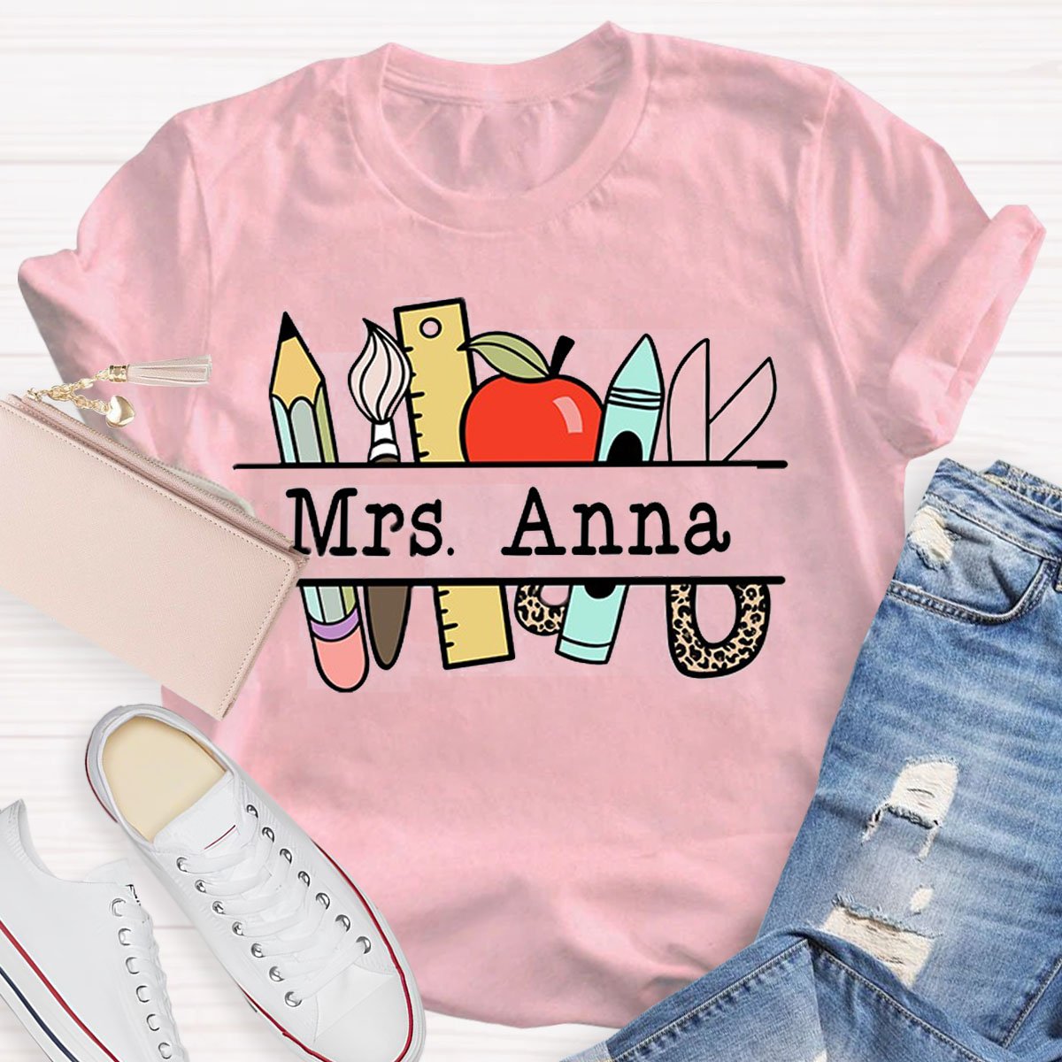 Personalized Teachers Name Text Letters Casual T-Shirt