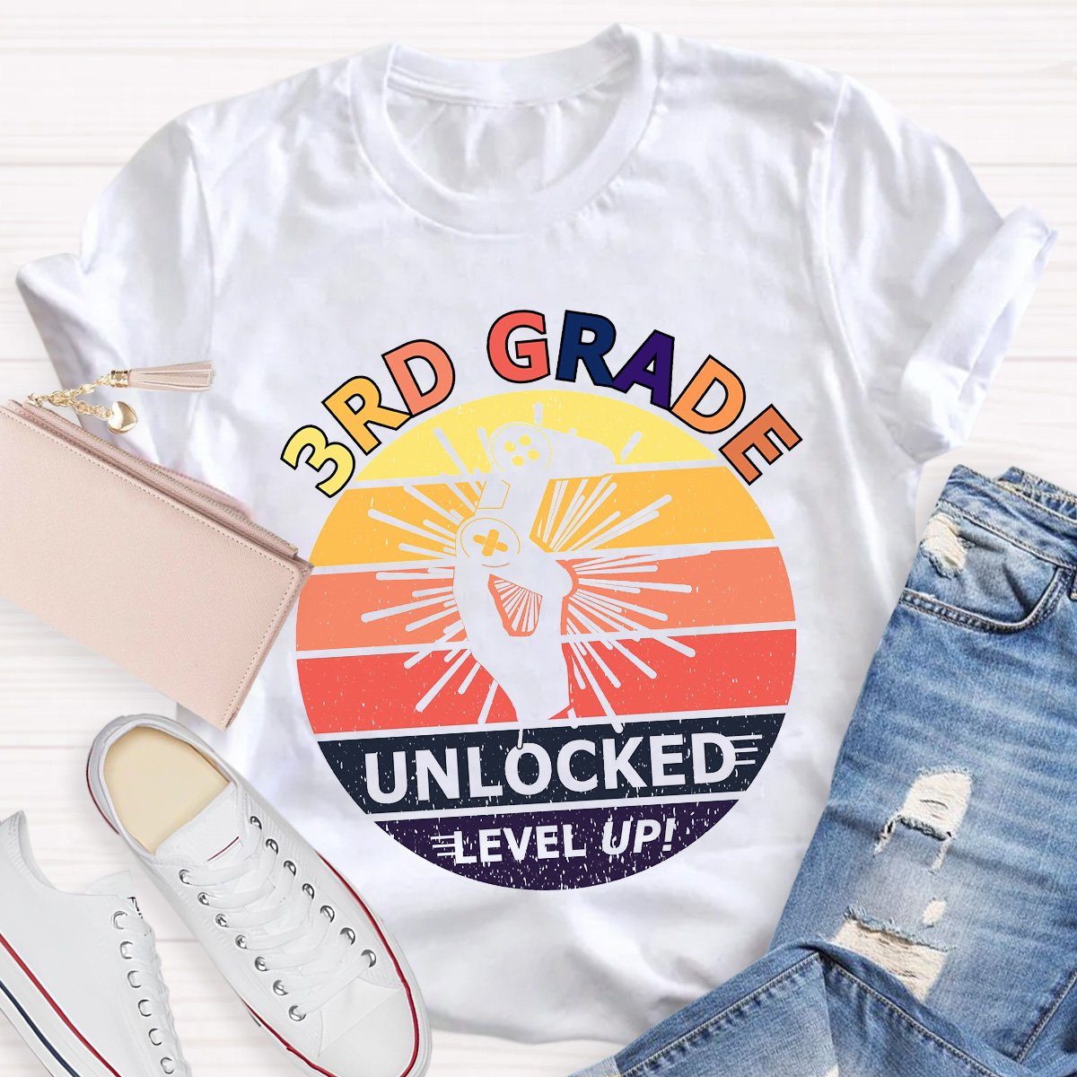 Personalized 3rd Grade Unlockede Level Up Teacher Shirt