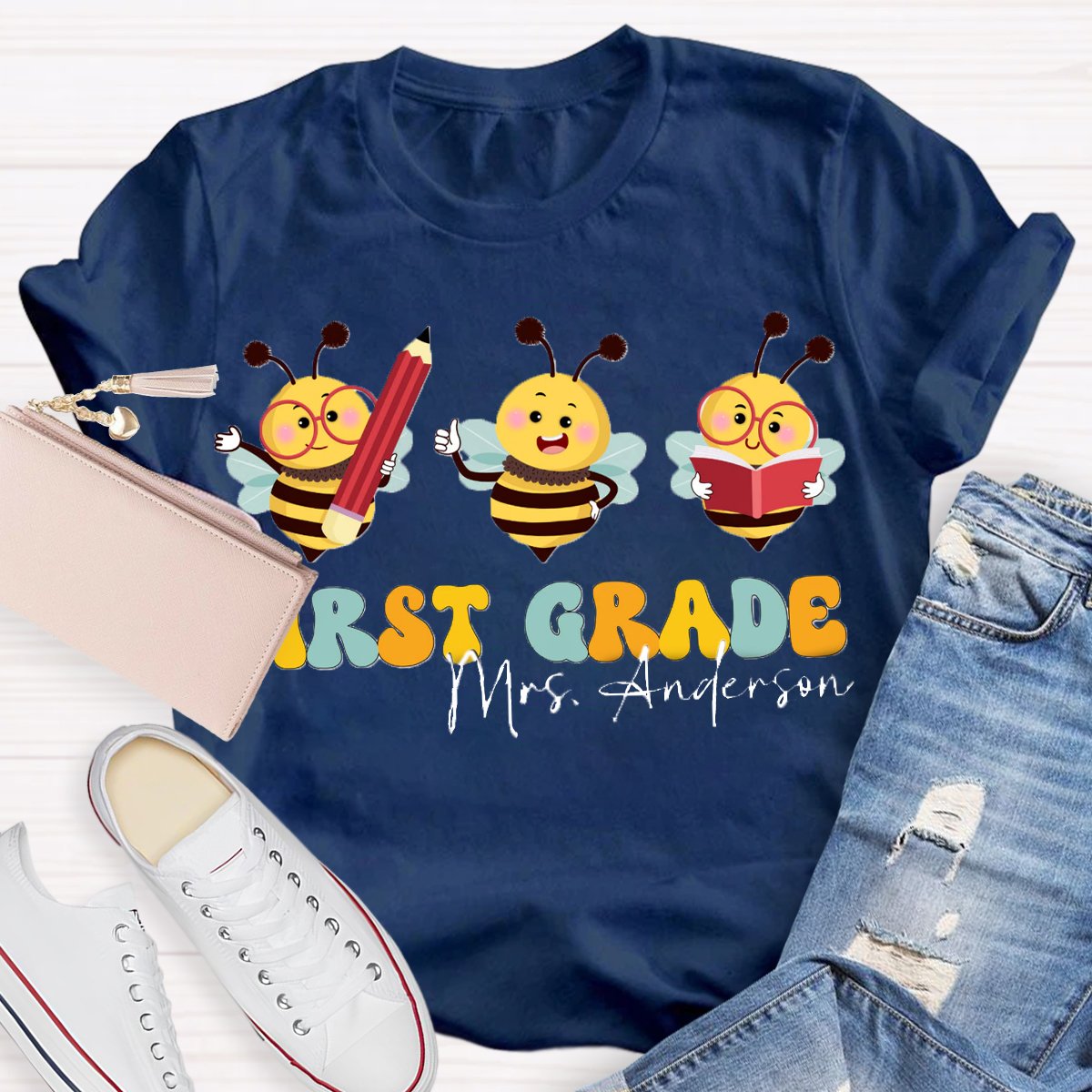 Personalized Grade And Name Teacher Bee Shirt