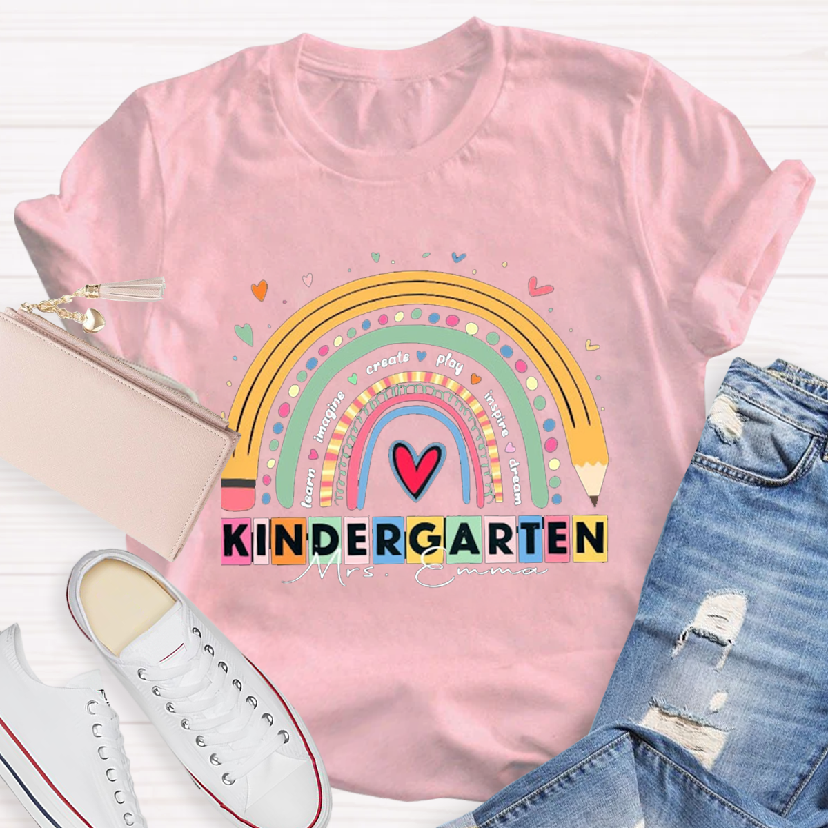 Personalized Your Grade And Name Rainbow Teacher T-shirt