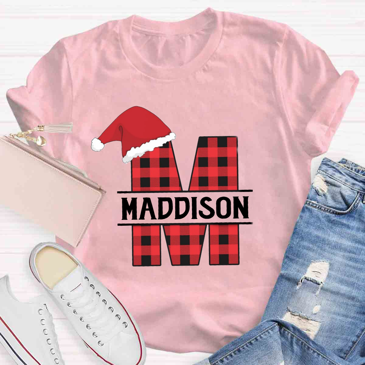 Personalized Name Plaid Christmas Name T-Shirt