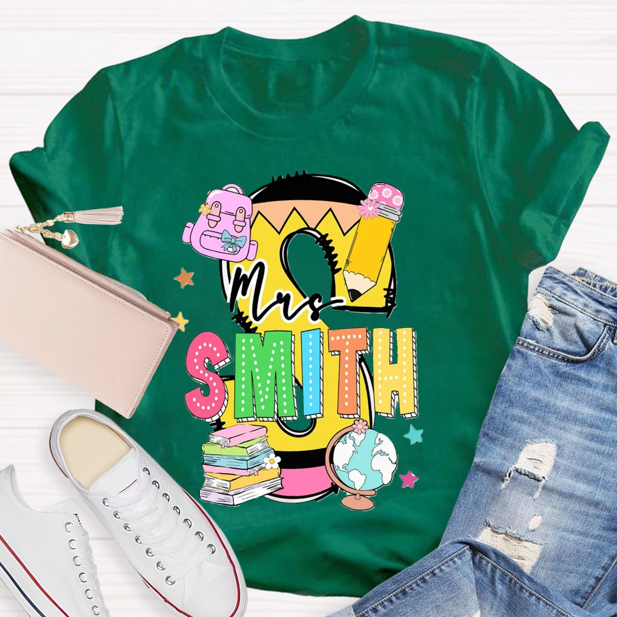 Personalized Name Teachers Book Design T-shirt