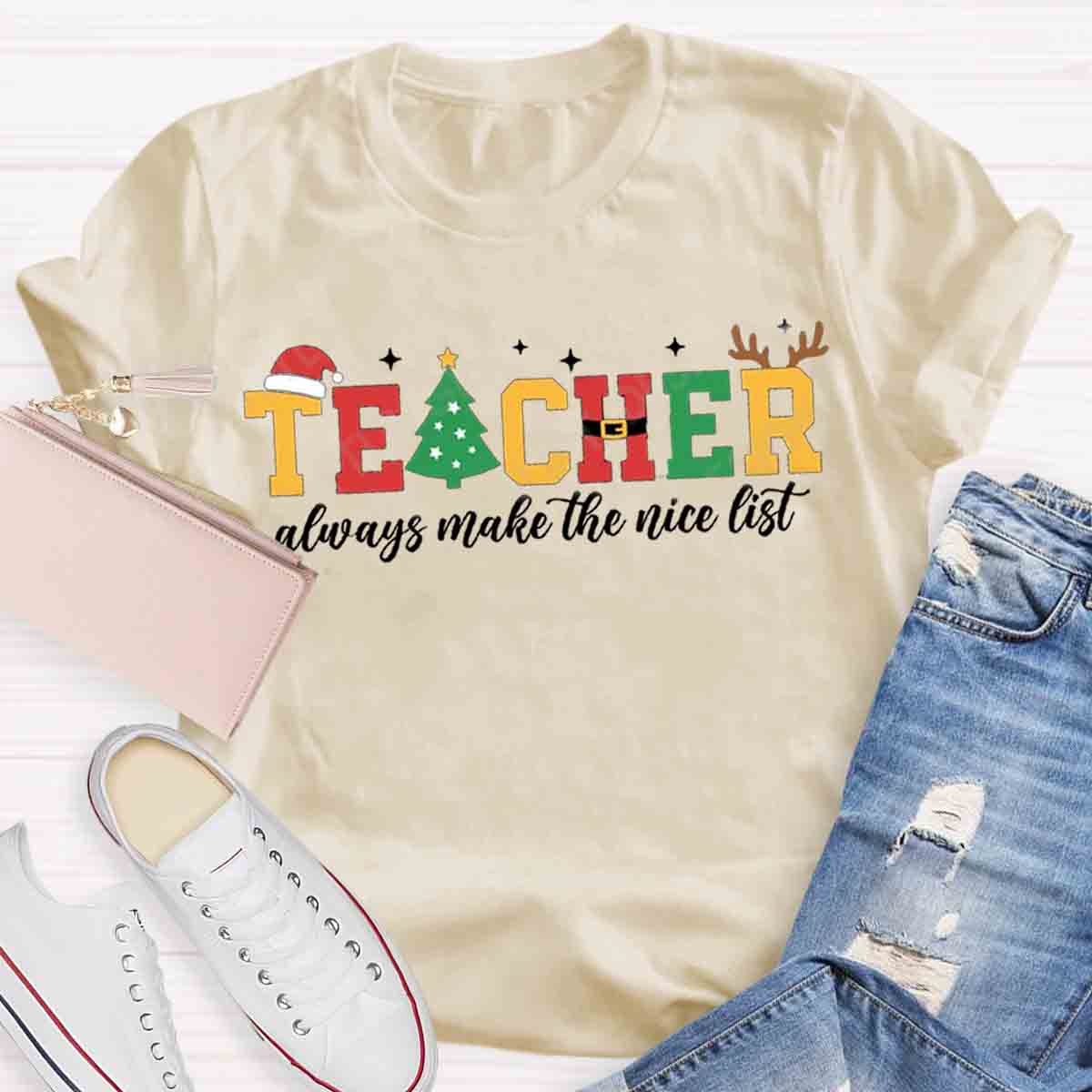 Teacher Christmas Teachers Always Make The Nice List T-Shirt