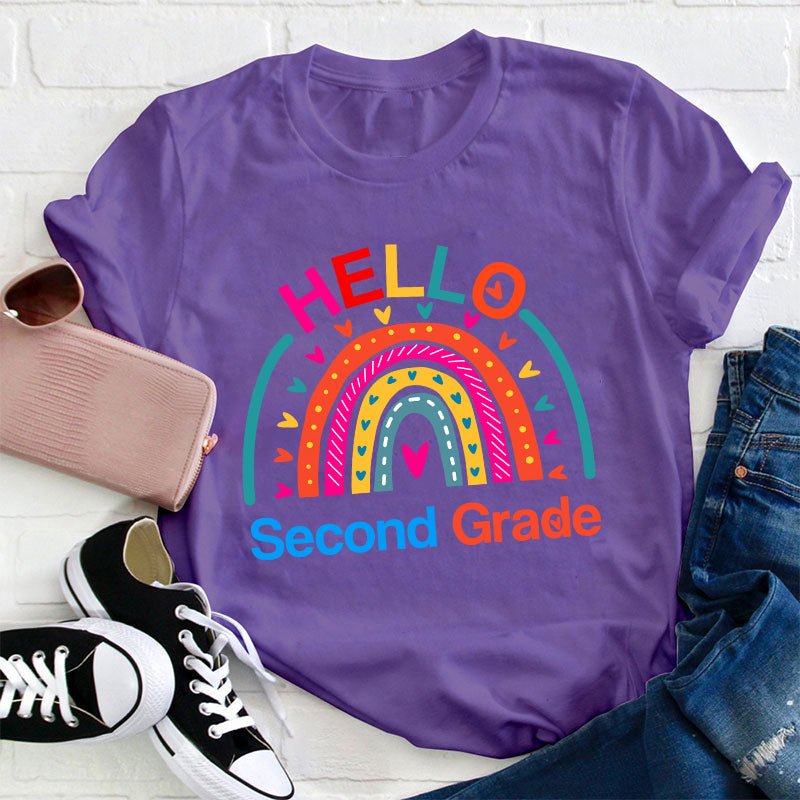 Personalized Grade Hello Rainbow Teacher T-Shirt