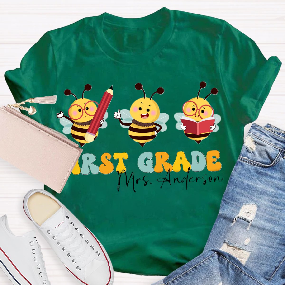 Personalized Grade And Name Teacher Bee Shirt