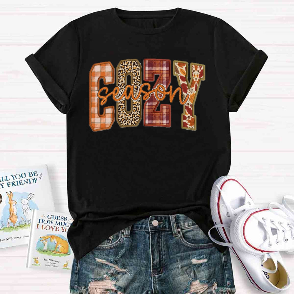 Cozy Season Fall Halloween Thanksgiving Casual Print T-shirt