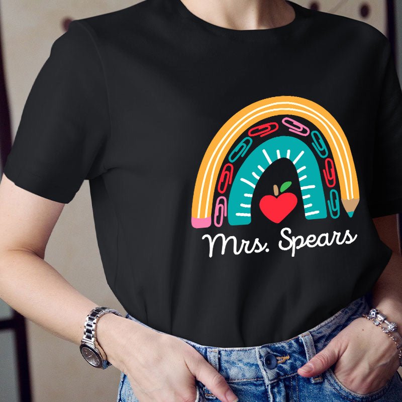 Personalized Pencil Rainbow Teacher T-Shirt