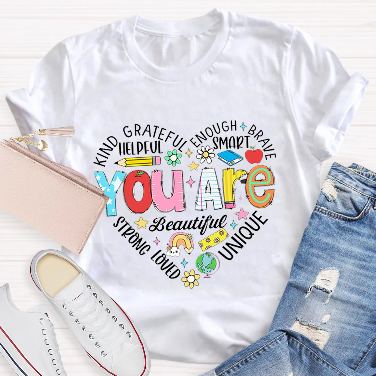 You Are Beautiful Text Letters T-Shirt