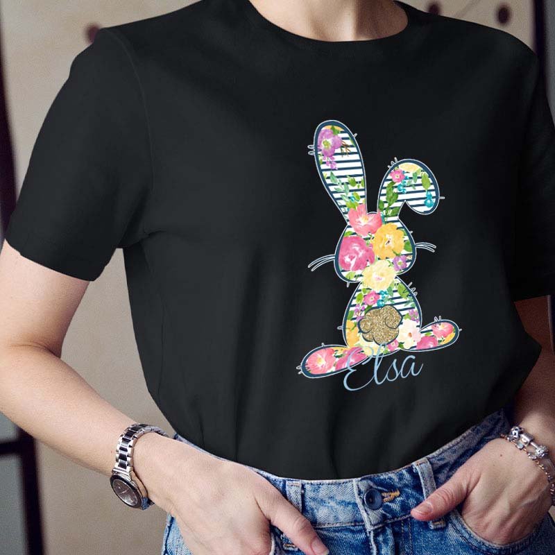 Personalized Floral Bunny Teacher T-Shirt