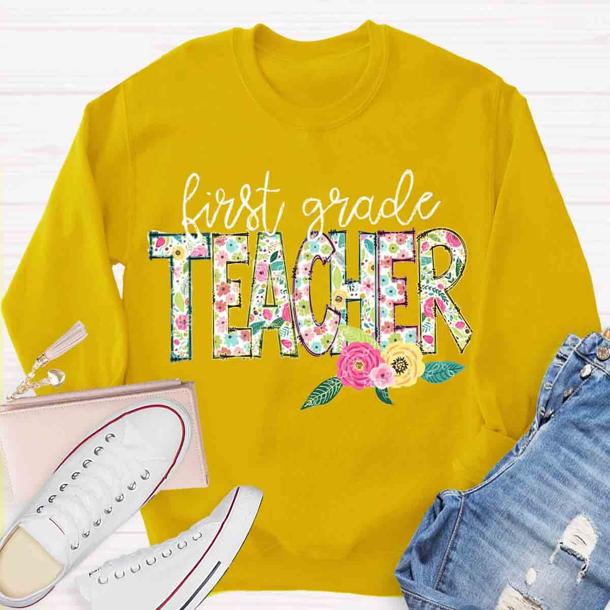 Personalized Grade Floral Teachers Sweatshirt