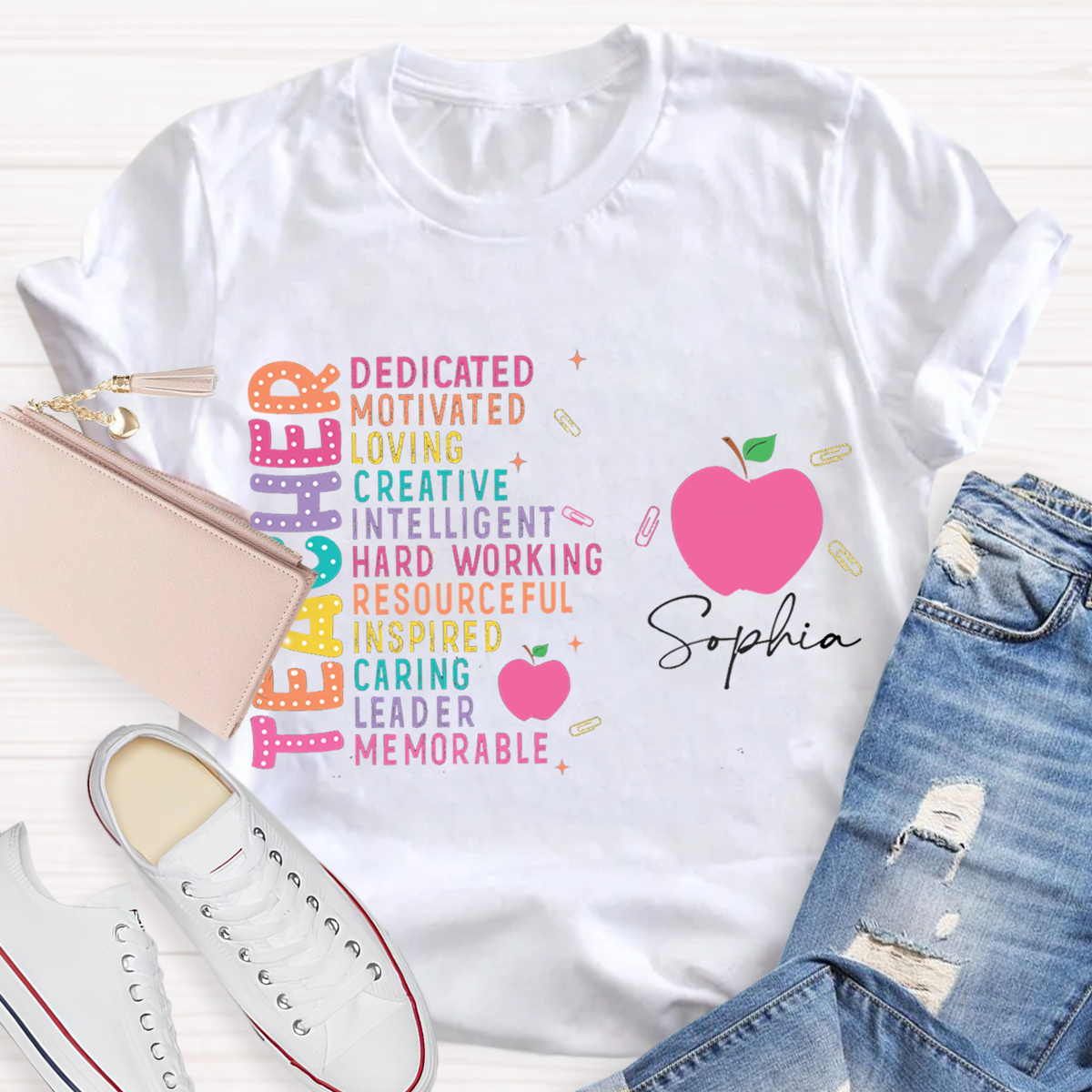 Personalized Your Name Funny Apple Design Teacher T-Shirt