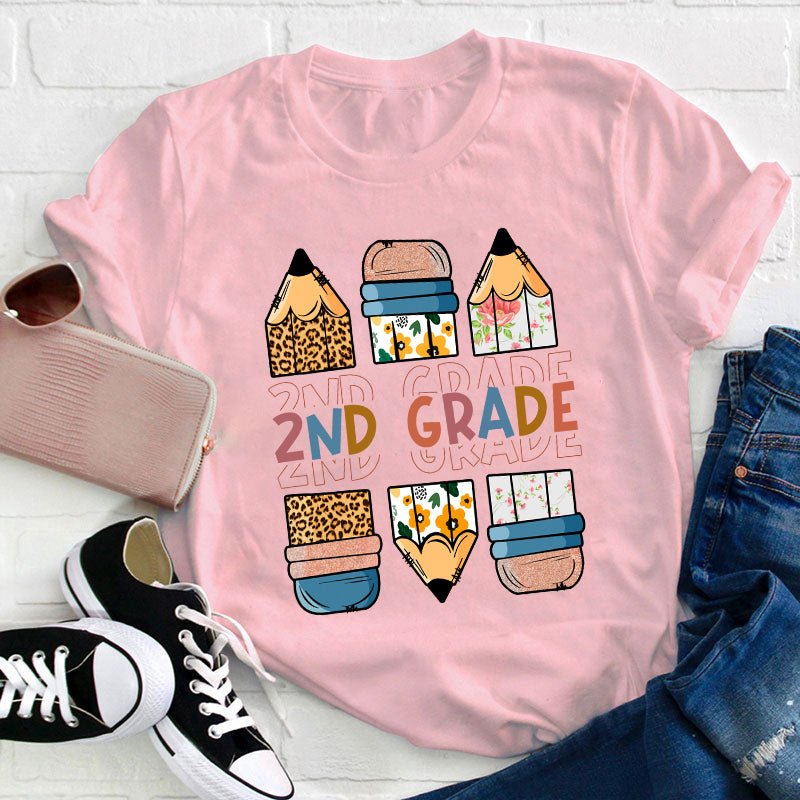 Personalized Grade Back To School Colored Pencil Teacher T-Shirt