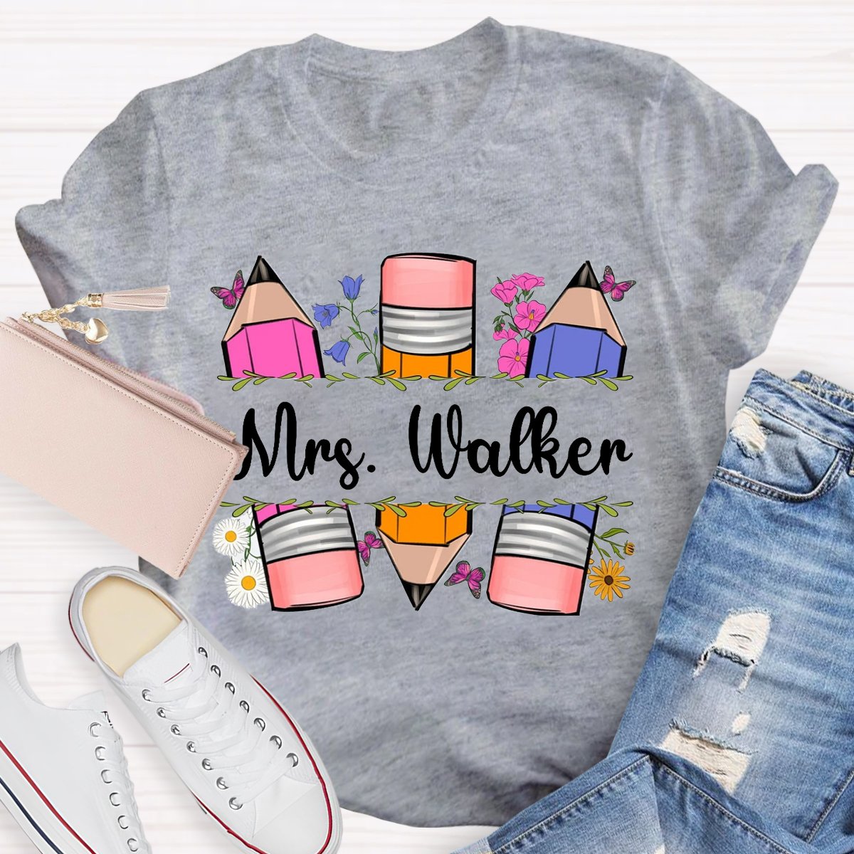 Personalized Name Pencil Floral T-shirt