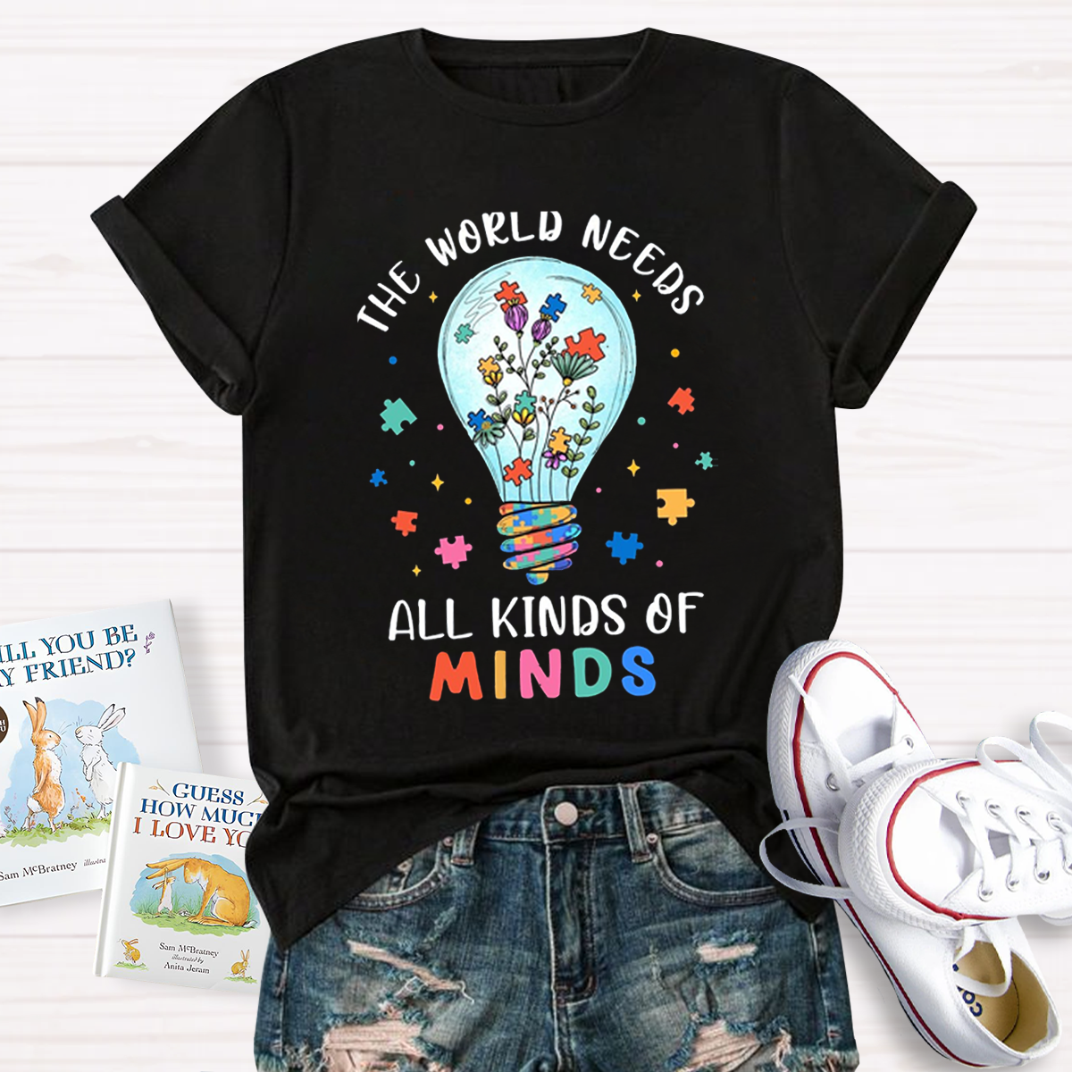 Colorful Puzzle The World Needs All Kinds Of Minds Teacher T-Shirt