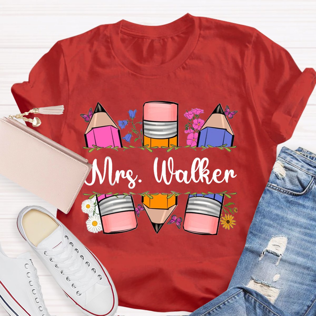 Personalized Name Pencil Floral T-shirt