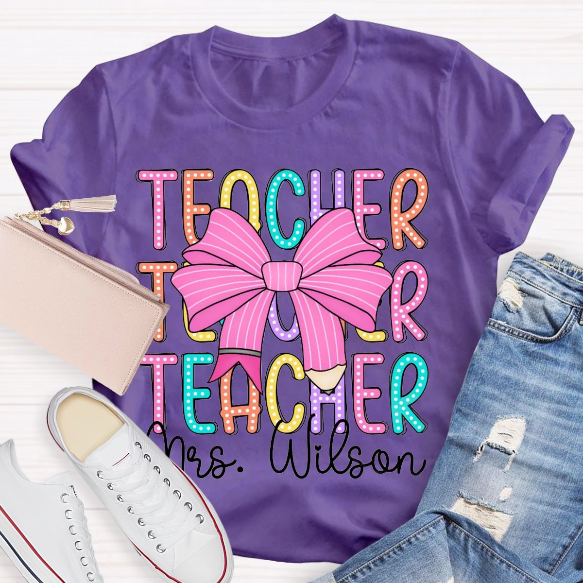 Personalized Name Teacher Bow Shirt