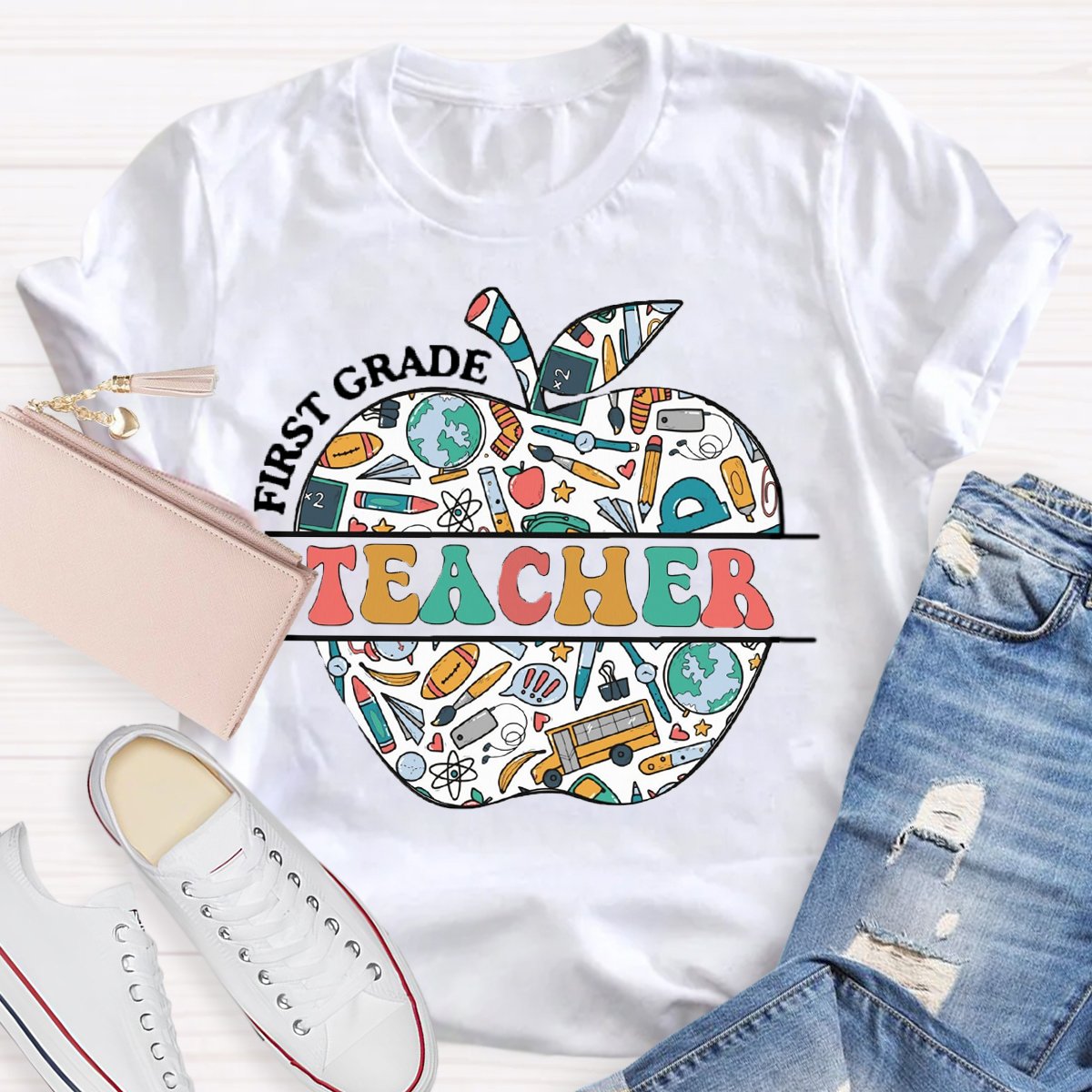 Personalized Grade Teacher Apple Shirt