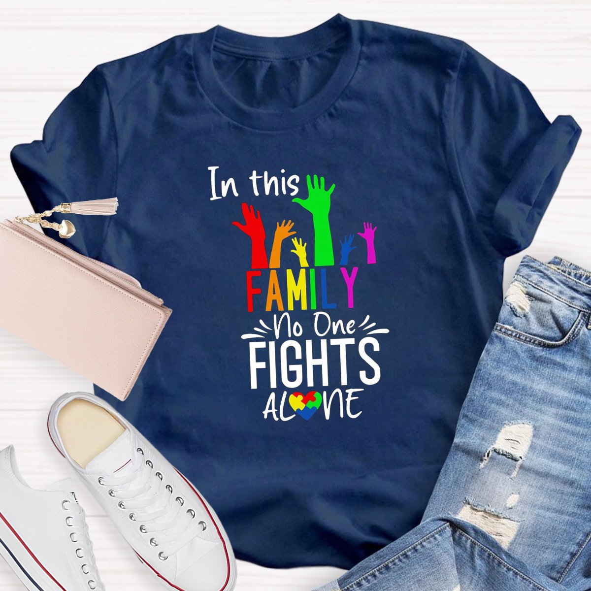 In This Family No One Fights Alone Teacher Shirt