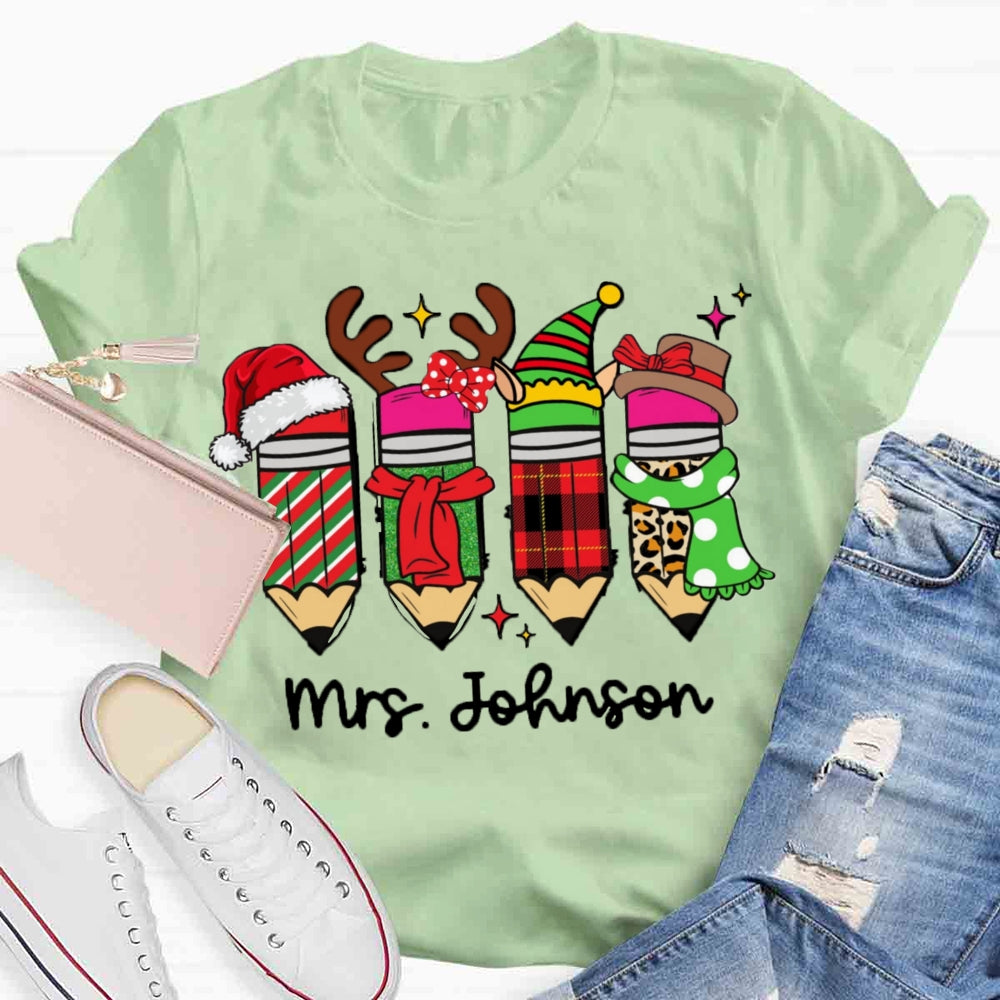 Personalized Name Christmas Pencil Design T-shirt