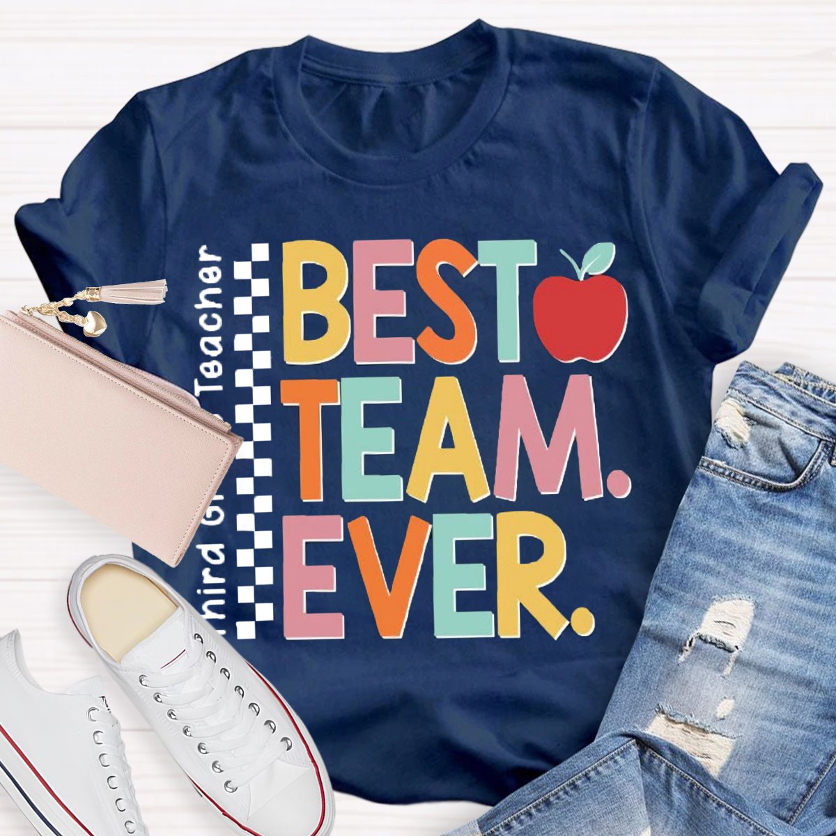 Personalized Team Name Or Job Title Apple Print Teacher Shirt