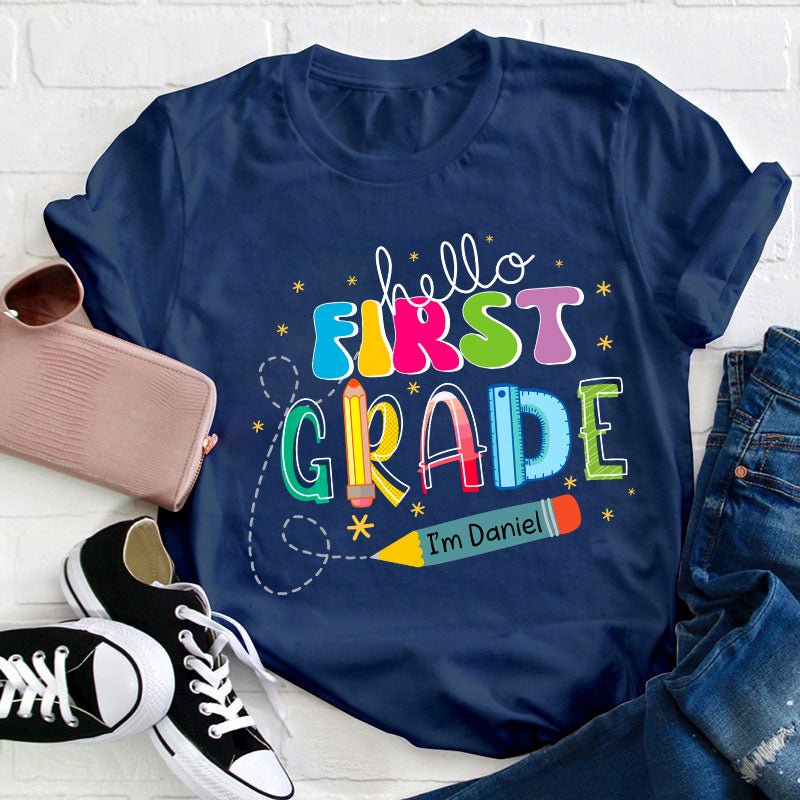 Personalized Name And Grade Hello I'm Teacher T-Shirt