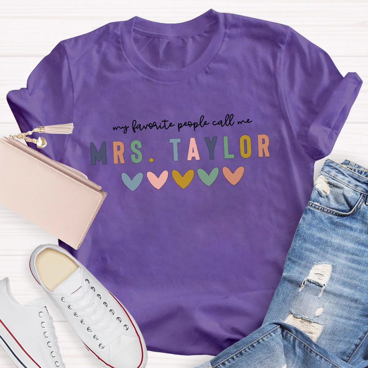 Personalized Teacher's Name With Heart Shirt