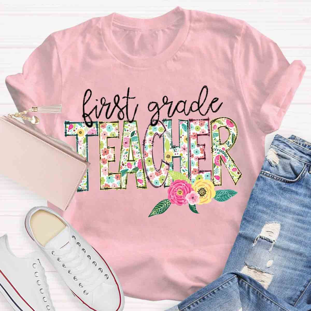 Personalized Grade Vintage Flower T-Shirt