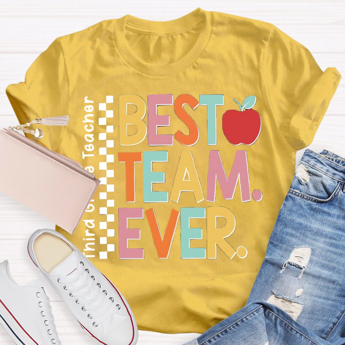 Personalized Team Name Or Job Title Apple Print Teacher Shirt