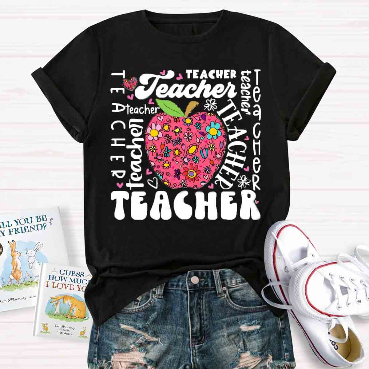 Teacher Apple Floral  T-Shirt