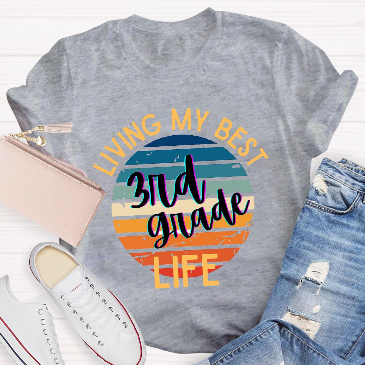 Personalized Living My Best 3nd Grade Life Teacher Shirt