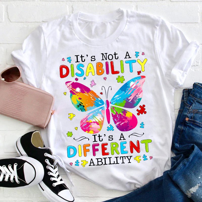 Puzzle Butterfly It's A Different Ability Teacher T-Shirt