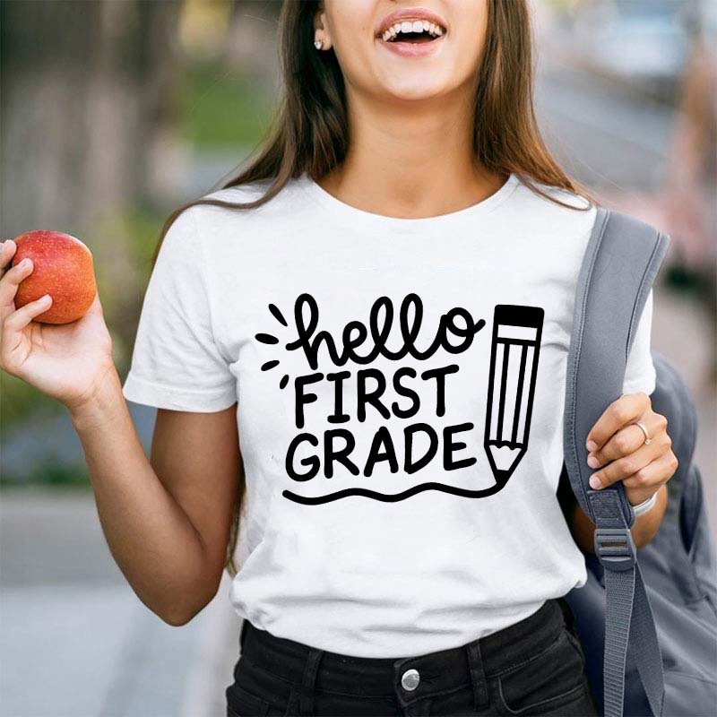 Personalized Hello Pencil Writing Teacher T-Shirt