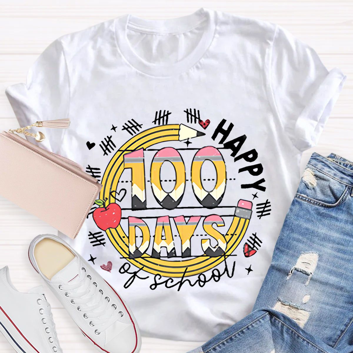 100 Days Of School Pencil Teacher T-Shirt