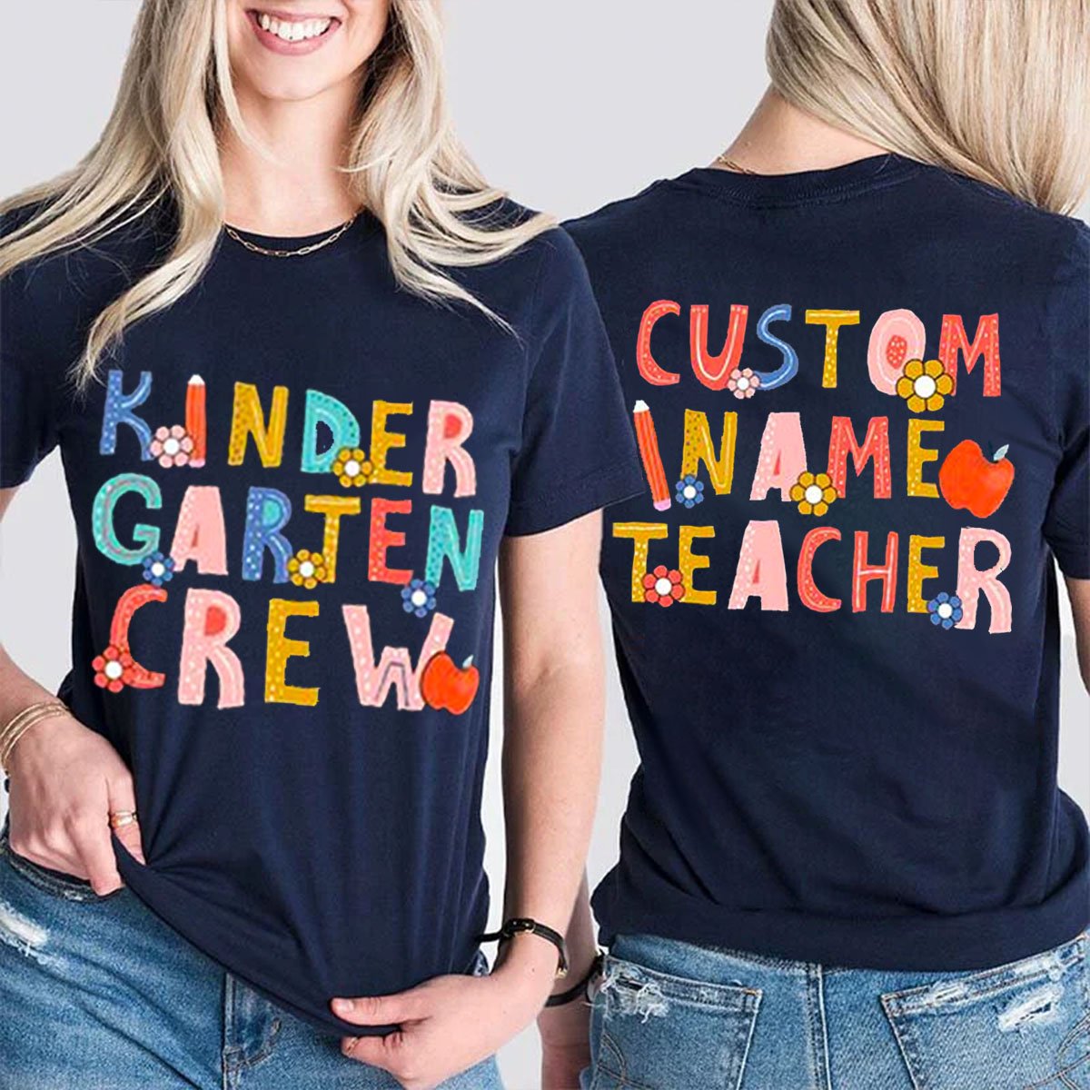 Personalized Your Name And Grade Double Print Teacher T-Shirt