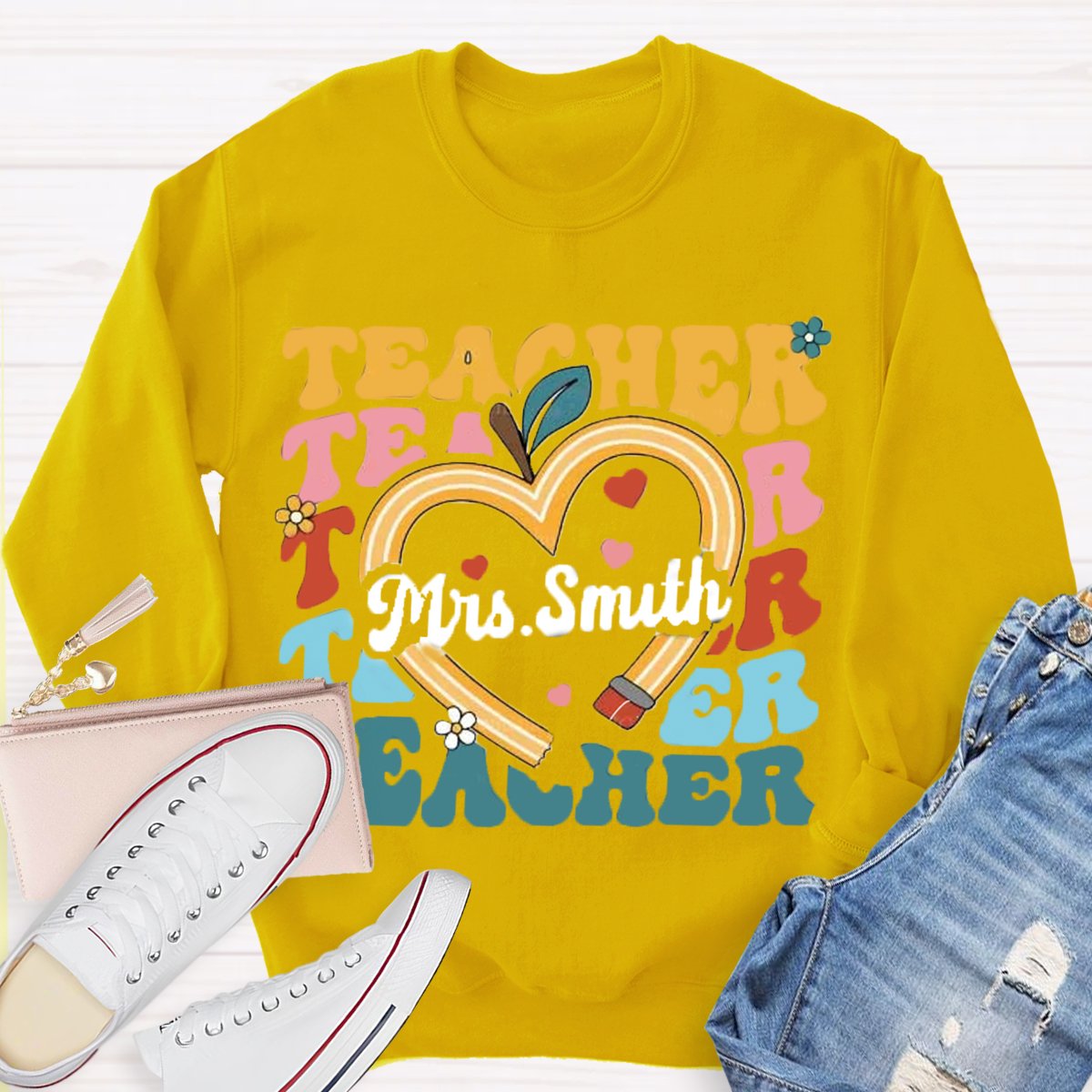 Personalized Teacher Name Pencil  Sweatshirt