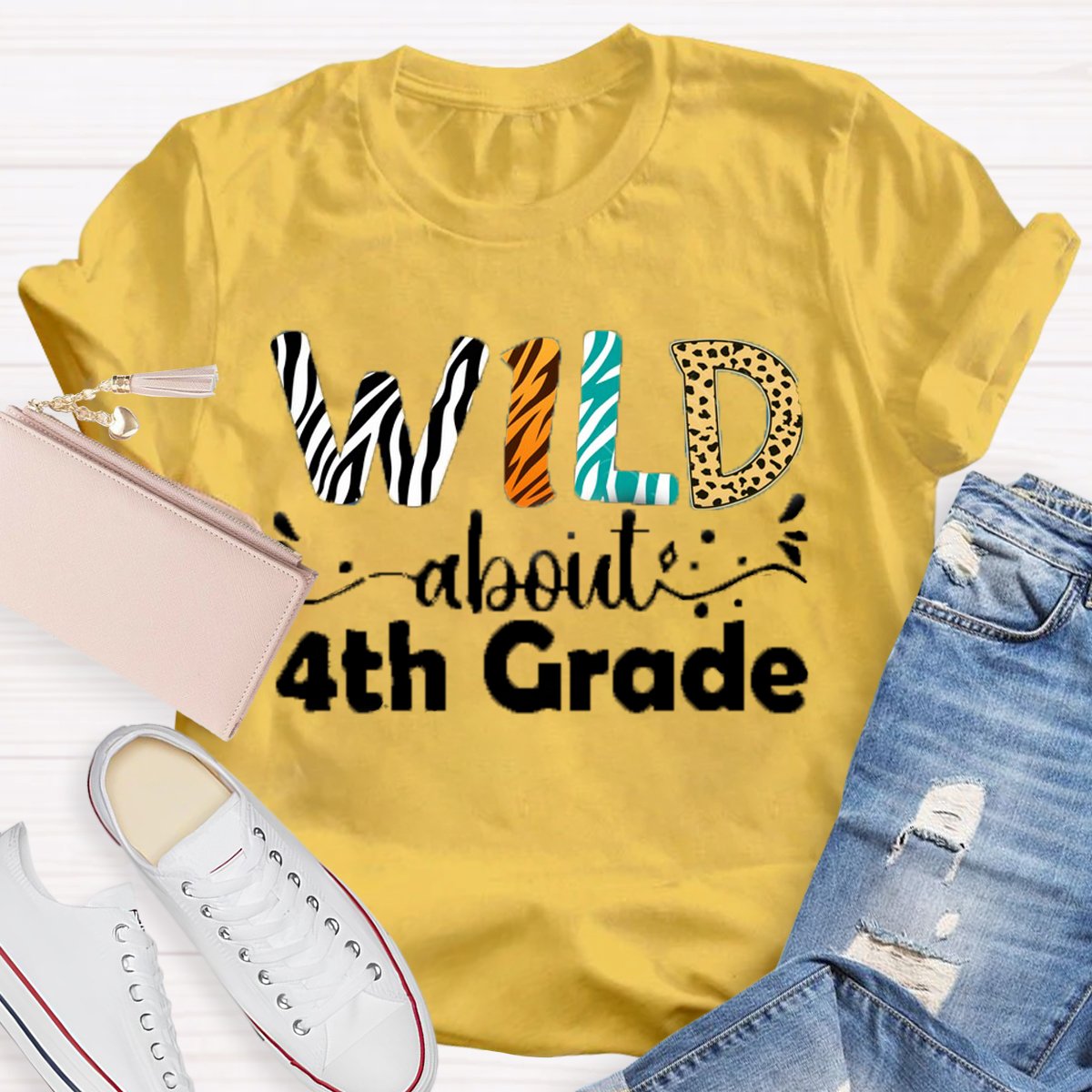 Personalized Grade Wild About 4th Grade Back To School Teacher Shirt