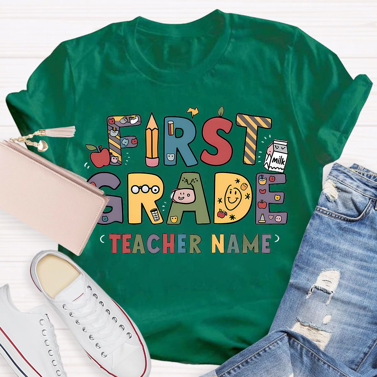 Personalized 1st Grade Teachers Name First Day To School T-Shirt