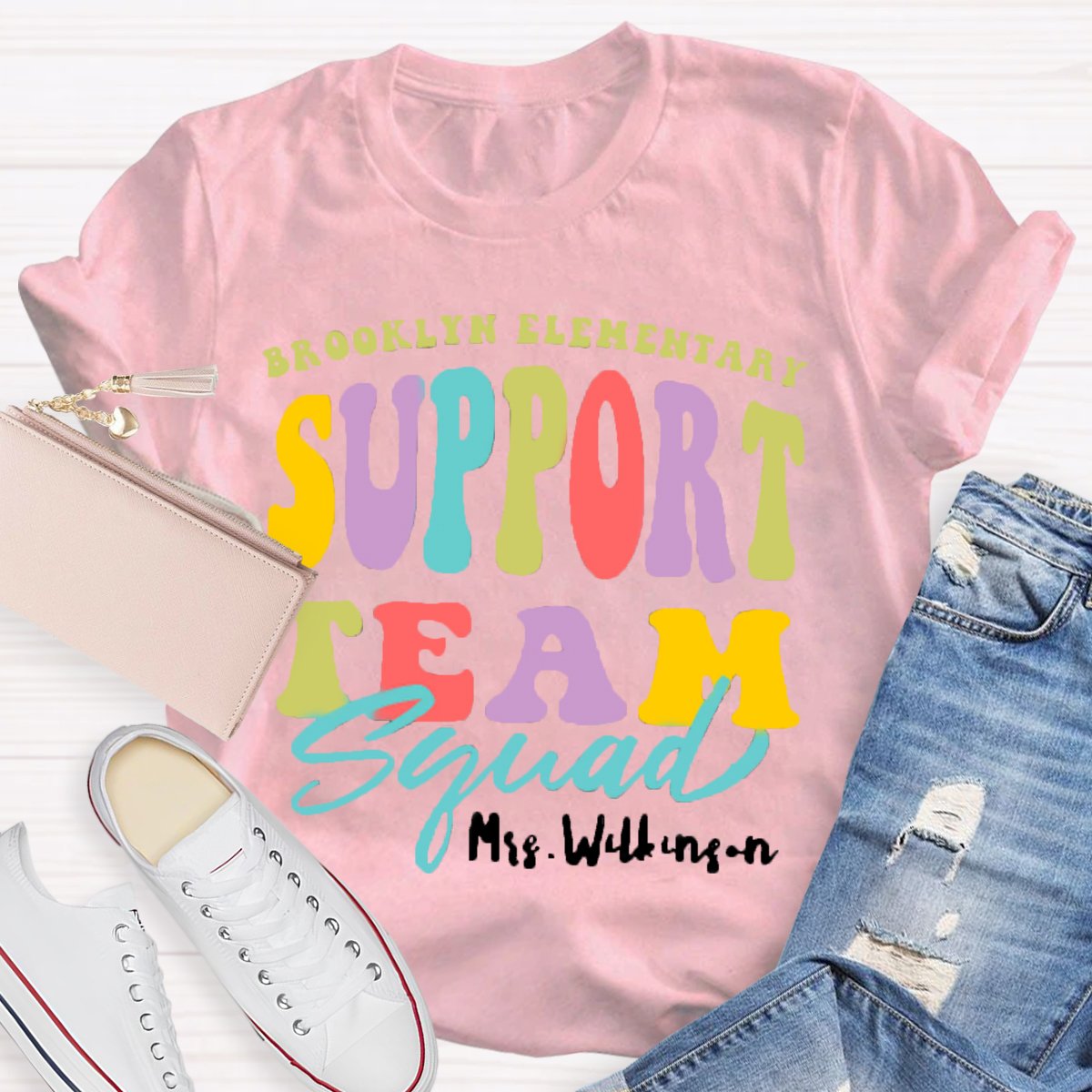 Personalized School Name And Teacher Name Support Squad Shirt