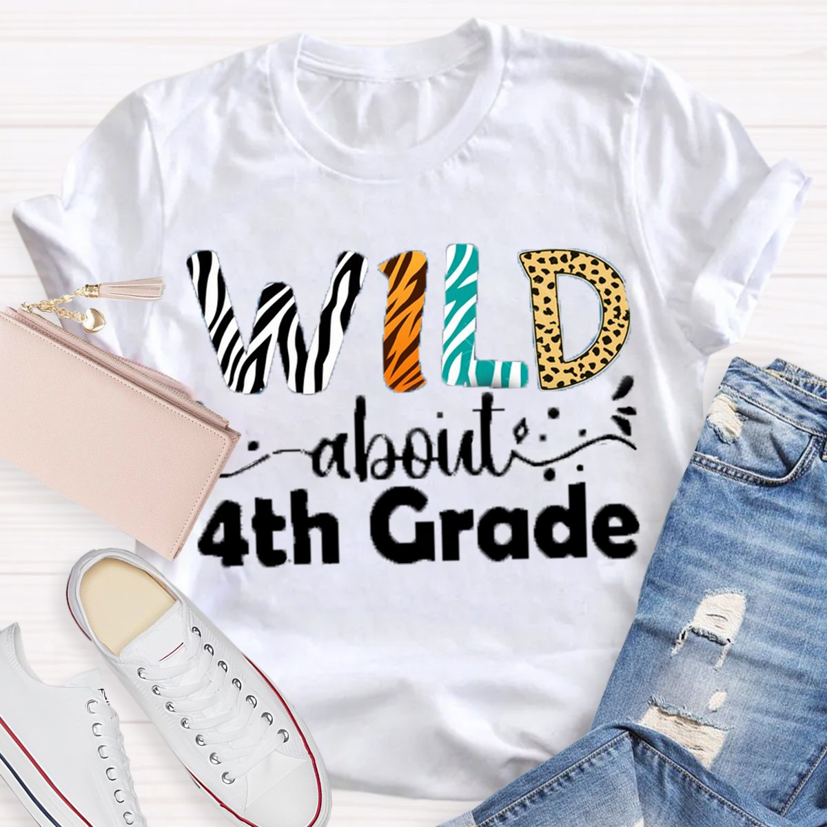 Personalized Grade Wild About 4th Grade Back To School Teacher Shirt