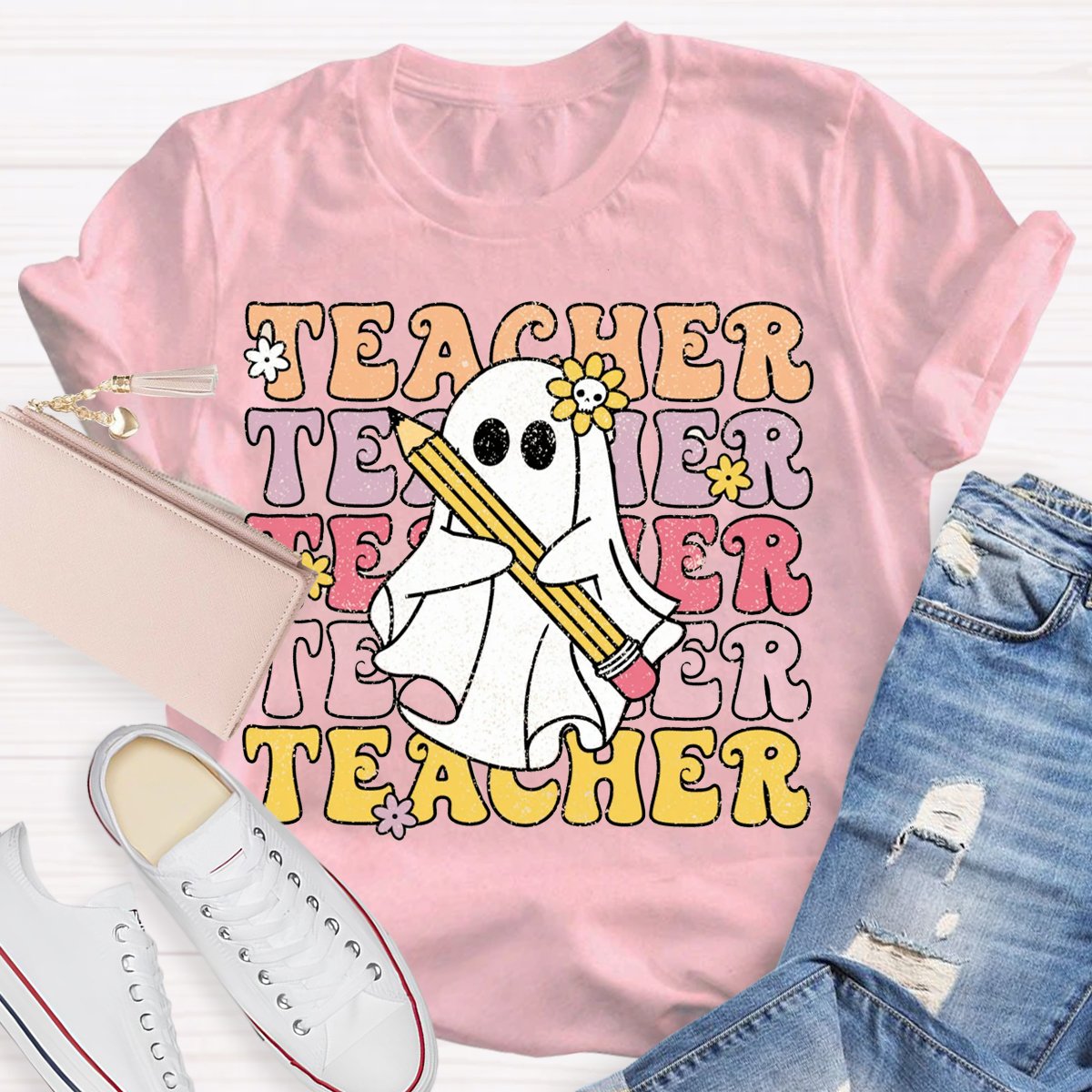 Halloween Spooky Cute Ghost Teacher Shirt