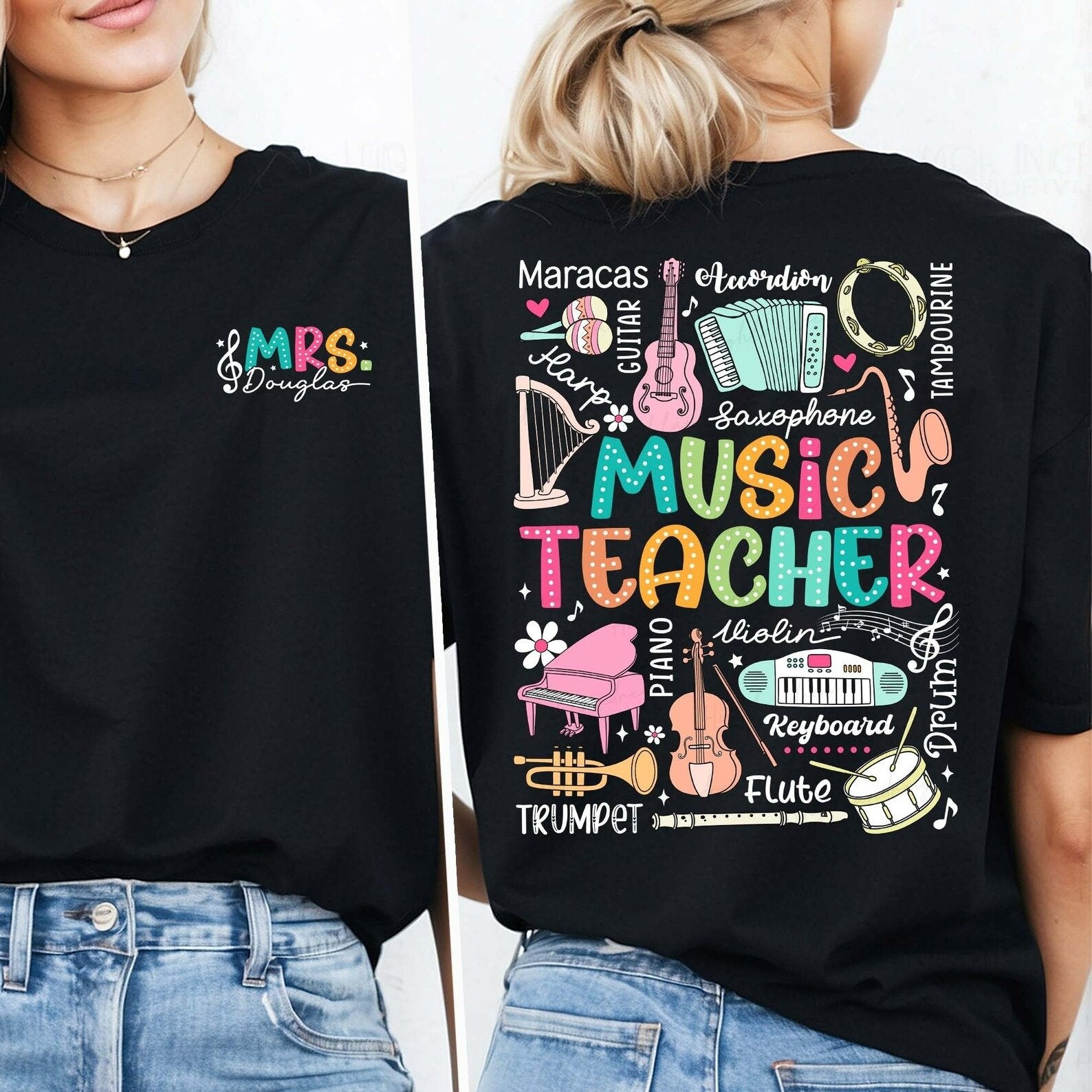 Personalized  Music Teacher Name Double-sided printing T-Shirt