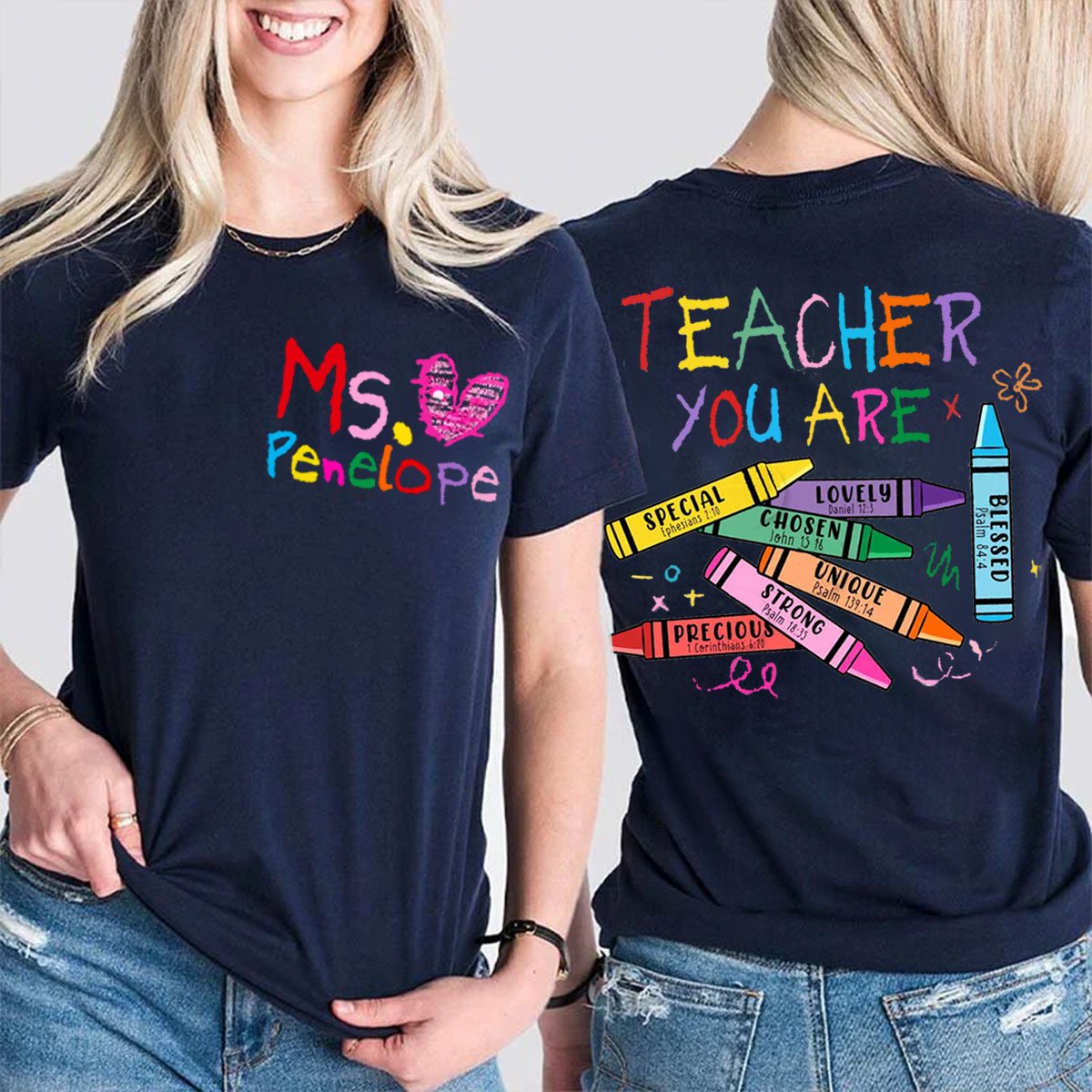 Personalized Name Bible You Are Teacher Double Print T-shirt