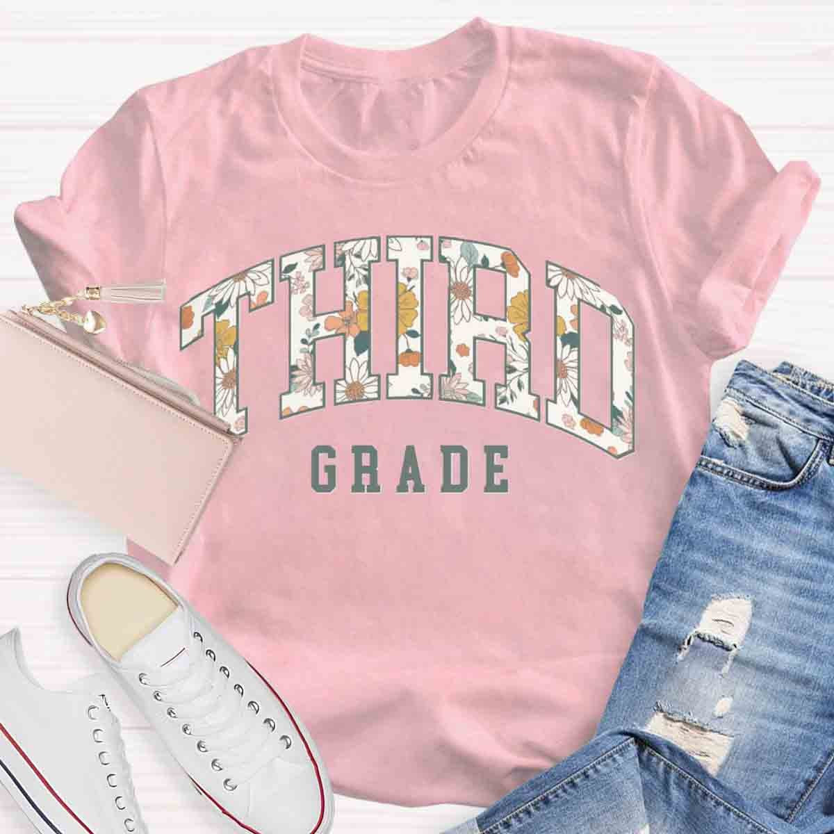 Personalized Grade Retro Flowers Prints T-Shirt