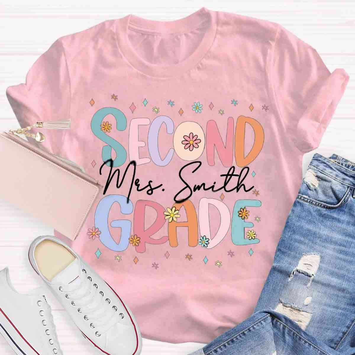 Personalized Cute Flower Collage Design Teacher T-Shirt