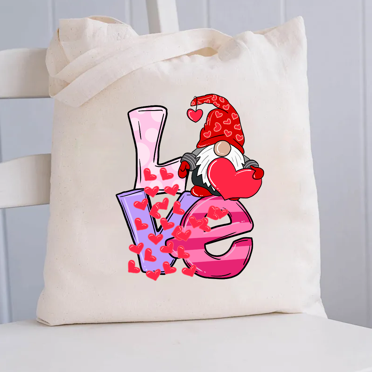 Love Gnome Hearts Canvas Tote Bag