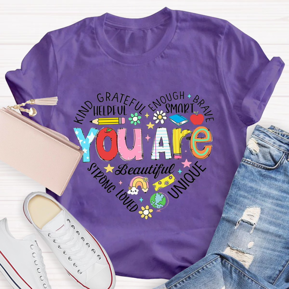 You Are Beautiful Text Letters T-Shirt