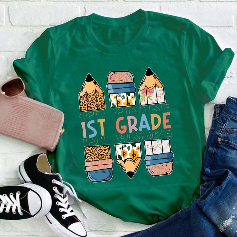 Personalized Grade Back To School Colored Pencil Teacher T-Shirt