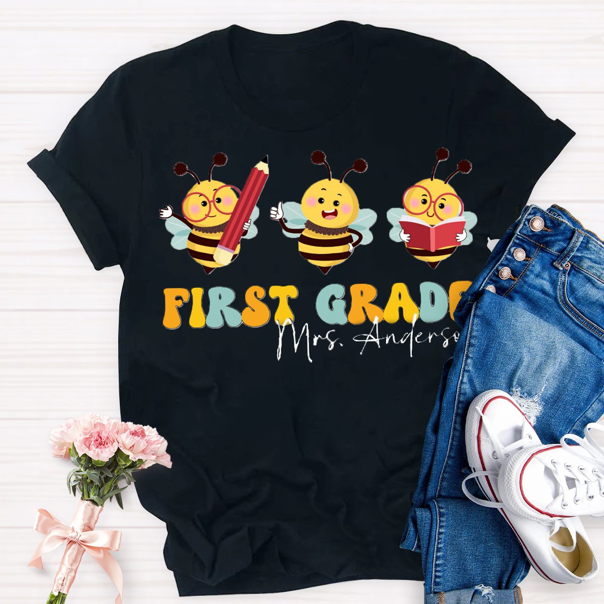 Personalized Grade And Name Teacher Bee Shirt